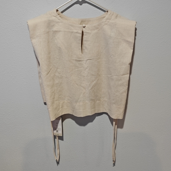 NWT Halara Linen Crop Top Size XL Shoulder Pads Keyhole Back Tie Side - Picture 4 of 7